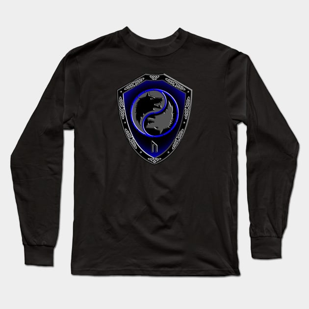 VIKING SHIELD 11 (Wolves with URUZ – Physical Strength, Speed, Untamed Potential) Long Sleeve T-Shirt by GardenOfNightmares